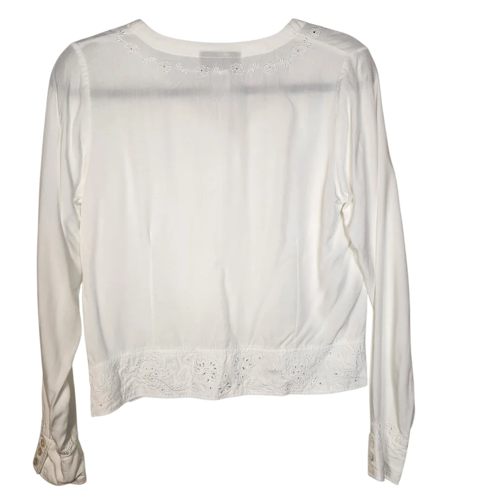 Y2K‎ Top Long Sleeve Cottagecore Fairy White Embroidered Lace Boho Indie Crop S